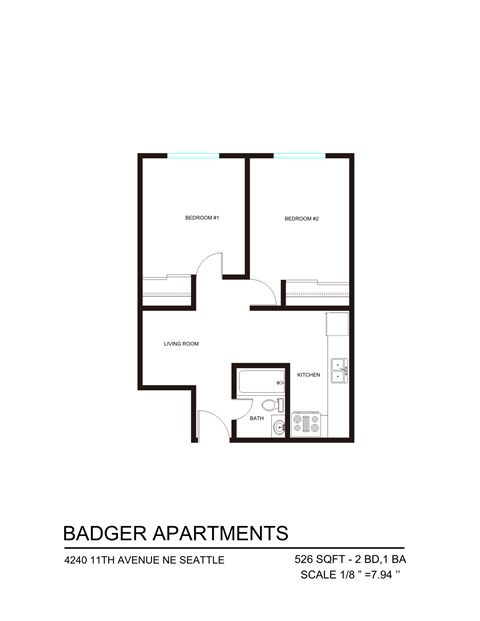 Floor plan for 2 beds, 1 bath, 560 sqft